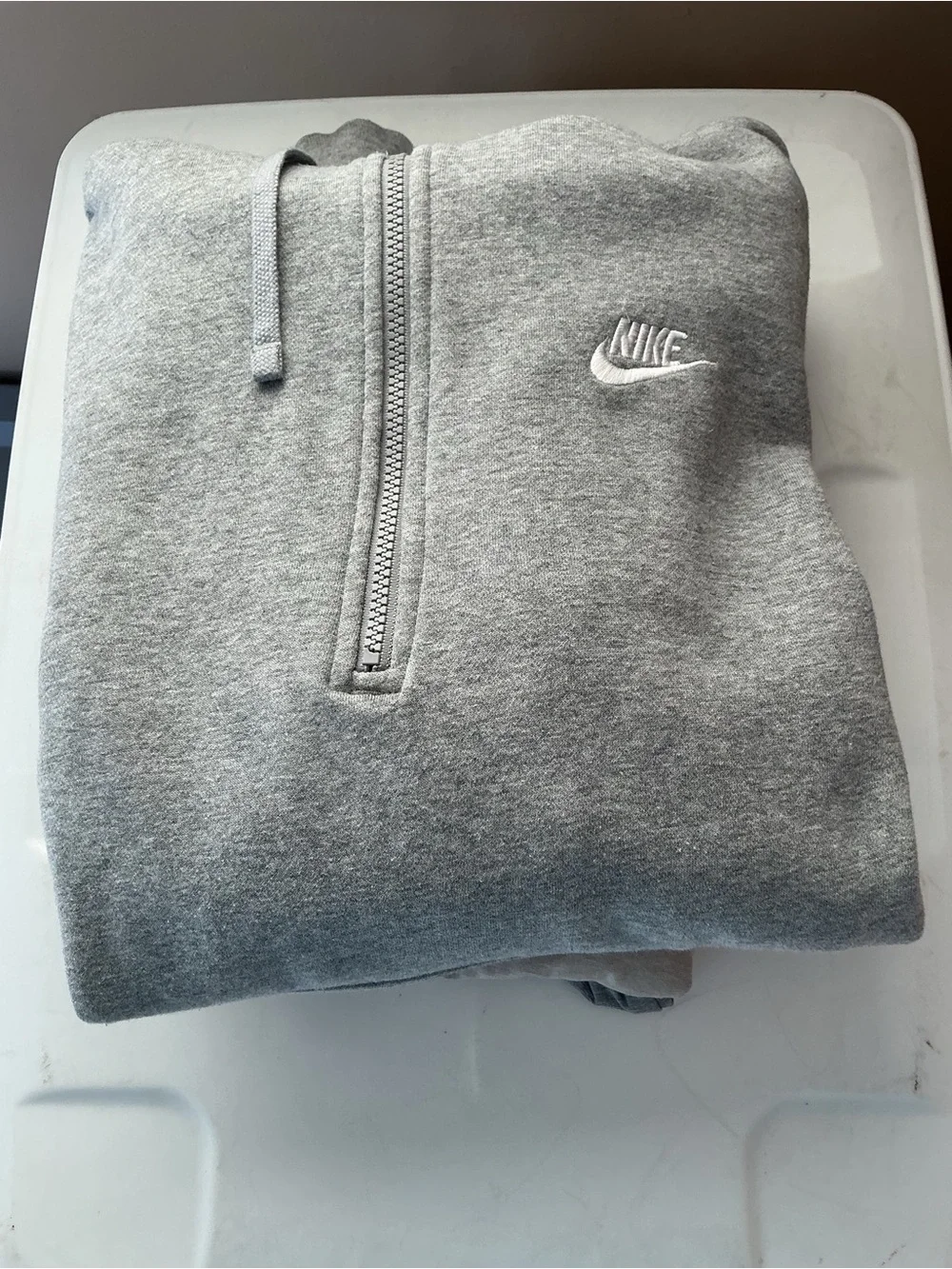 Nike Gray Quarter-Zip Pullover Hoodie with White Swoosh
